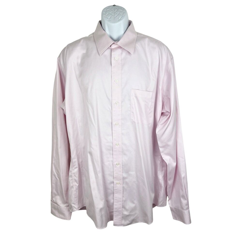 Pronto Uomo Button Up Dress Shirt Men 17 ½ Tall Cotton Non Iron Fitted Pink